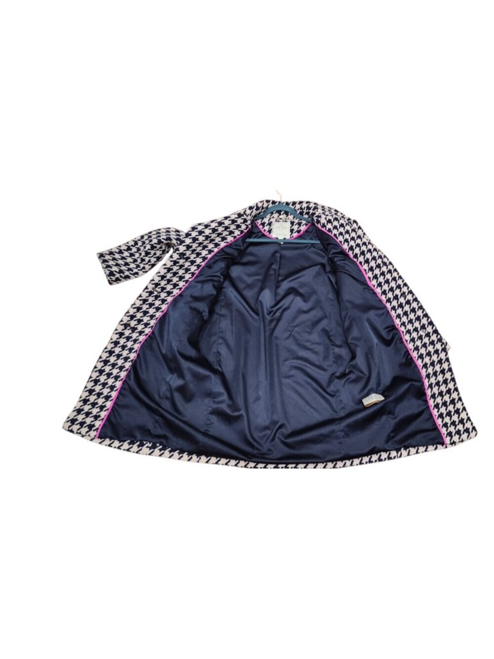 Kate Spade New York Houndstooth Coat Womens M Wool Blend Navy Ivory Button Front - Picture 9 of 16